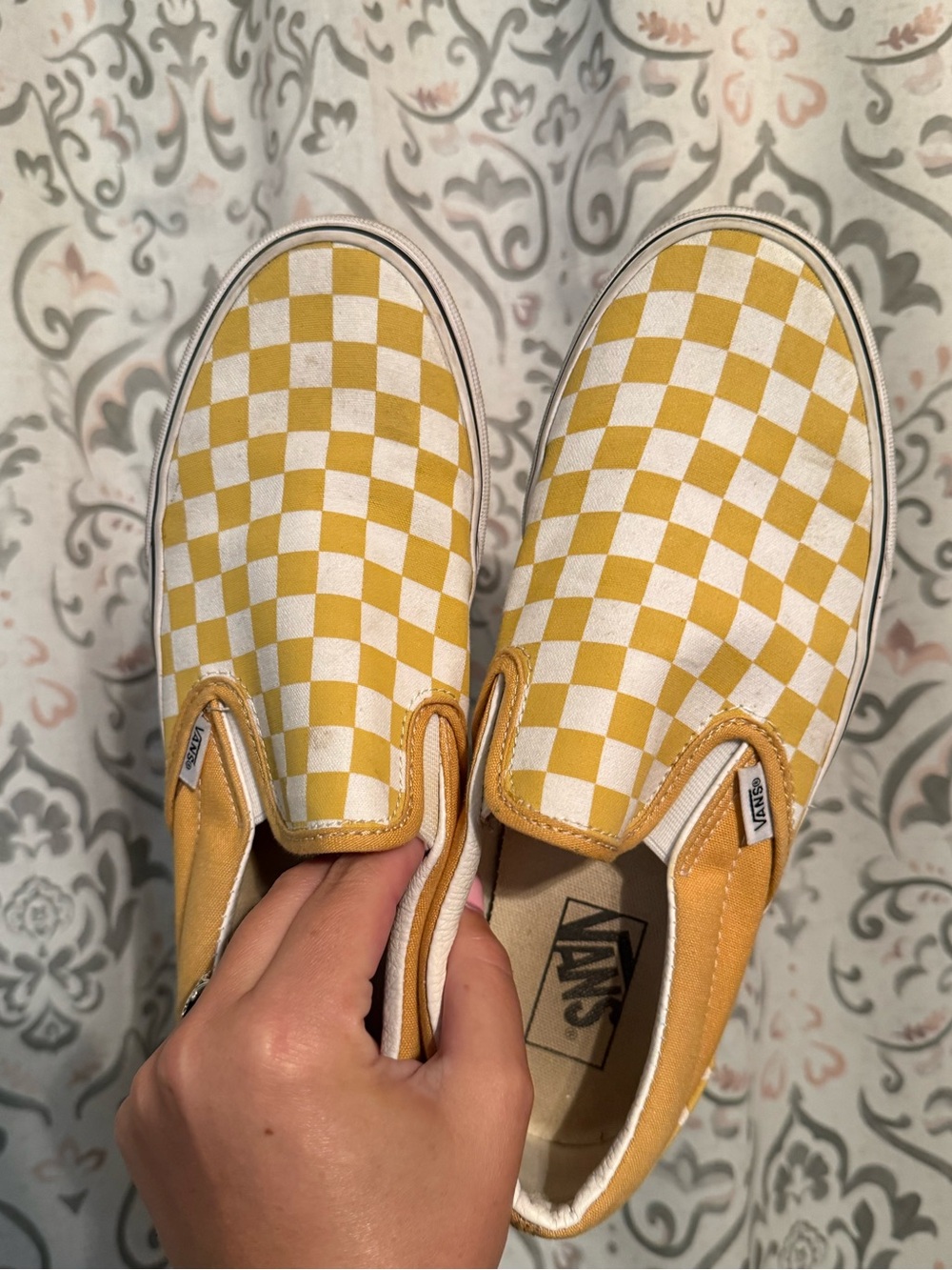 Vans Yellow White Checkerboard Slip On Shoes Womens 10 Mens 8.5
